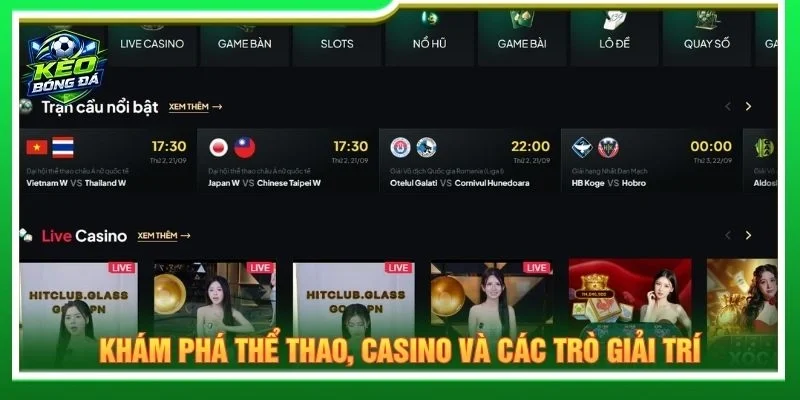 Khám phá thể thao, casino và các trò giải trí