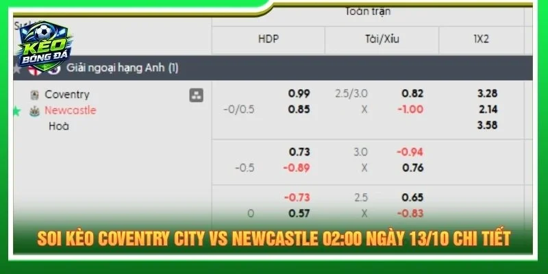 Soi kèo Coventry City vs Newcastle 02:00 ngày 13/10 chi tiết