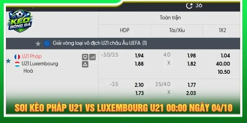 Soi kèo Pháp U21 vs Luxembourg U21 00:00 ngày 04/10 chi tiết